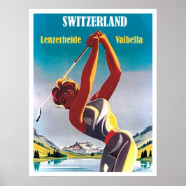 Poster Mulher jogando golfe na Suíça, Lenzerheide, Valbel