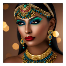 Mulher jóia exótica egípcia dourada verde azul