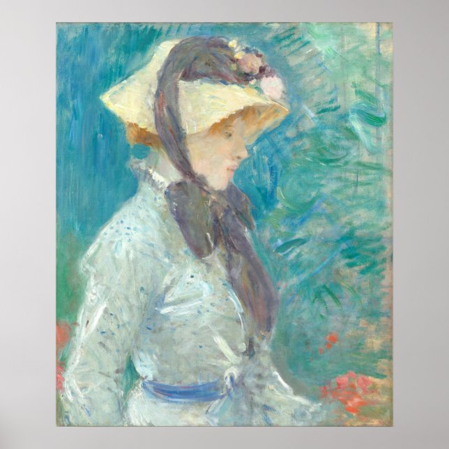 Poster Mulher jovem com chapéu de palha - Berthe Morisot  (Frente)