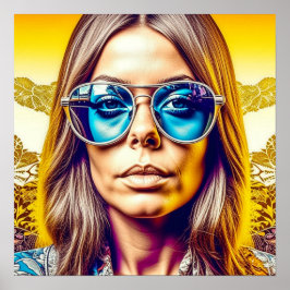 Poster Mulher Legal de Óculos de Sol Azuis