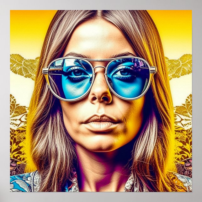 Poster Mulher Legal de Óculos de Sol Azuis (Frente)