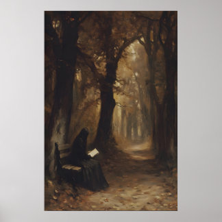 Poster Mulher Lendo Arte Imprimível de Floresta de Outono
