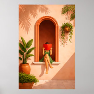 Poster Mulher Lendo Cartaz, Arte de Parede Mediterrânea R