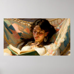 Poster Mulher lendo em uma embrulhada num dia ensolarado