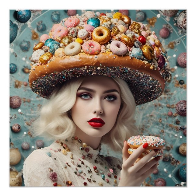 Póster Mulher Loira No Planeta Fantasia de Doughnuts (Frente)