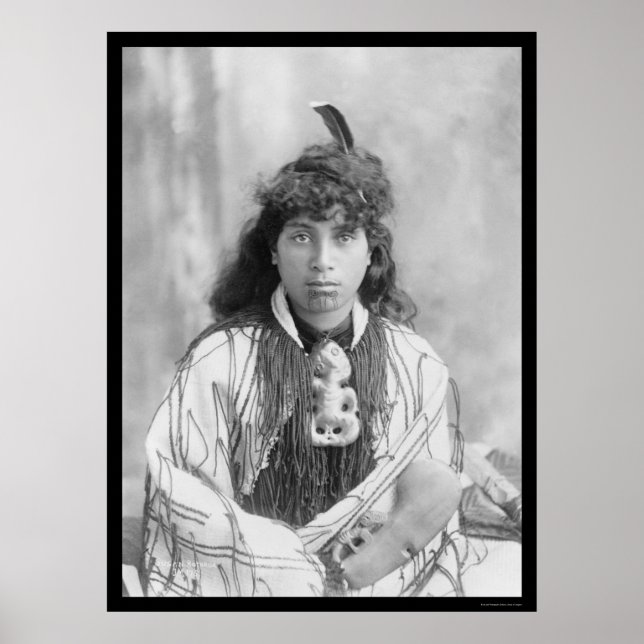 Póster Mulher Maori de Rotorua Nova Zelândia 1895 (Frente)