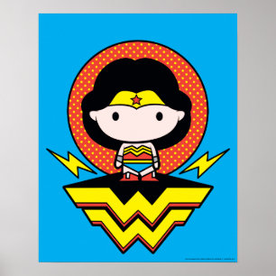 Poster Mulher Maravilha Chibi com Bolinhas e logotipo