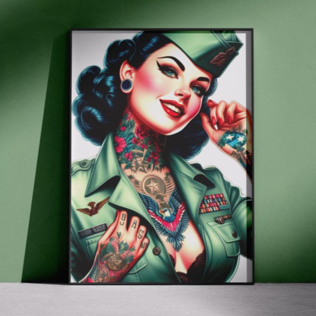 Poster Mulher Militar Tatuada Vintage (Criador carregado)