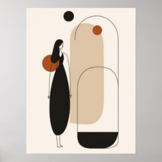 Poster Mulher Minimalista e Arte Abstrata Arquitetônica p