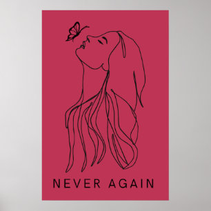 Poster Mulher Minimalista e Borboleta Arte Linear Fuchsia