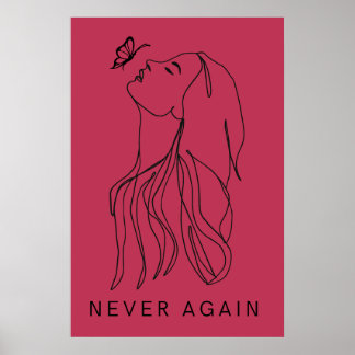 Poster Mulher Minimalista e Borboleta Arte Linear Fuchsia