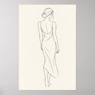 Poster Mulher Minimalista em Desenho de Linha de Vestido 