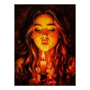 Póster Mulher Misteriosa Apagando Vela Pintura a Óleo