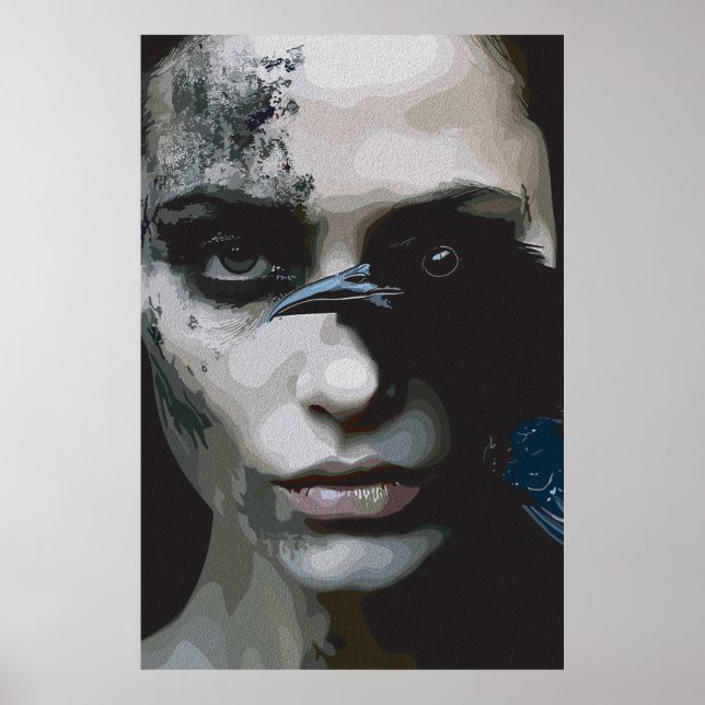Poster Mulher Misteriosa com Corvo (Frente)