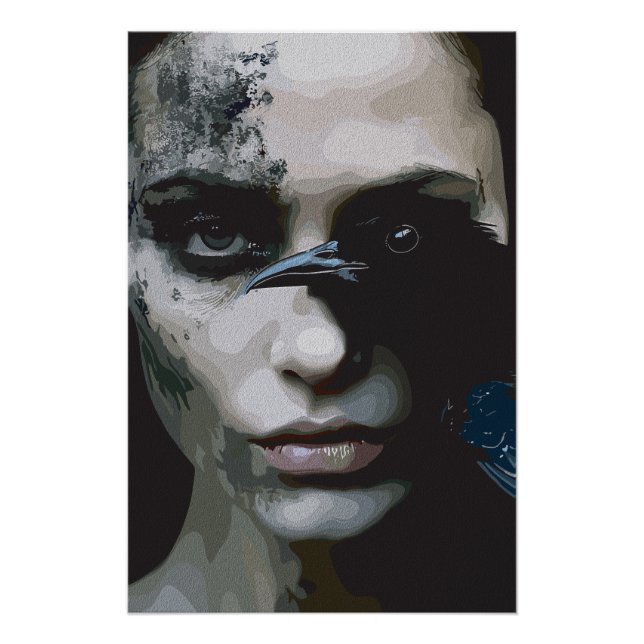 Póster Mulher Misteriosa com Corvo (Frente)