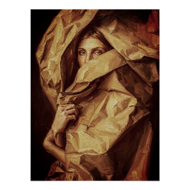 Póster Mulher Misteriosa Envolta em Papel (Frente)
