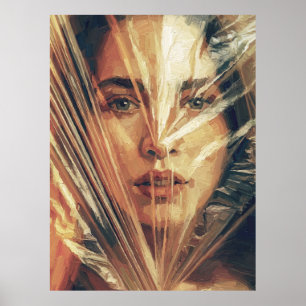 Poster Mulher Misteriosa por trás da Arte a Óleo Impasto 