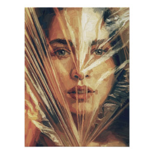 Póster Mulher Misteriosa por trás da Arte a Óleo Impasto 