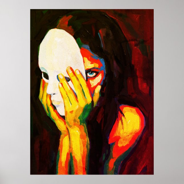 Poster Mulher Misteriosa Segurando Máscara Arte Dramática (Frente)