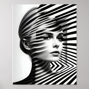 Poster Mulher Moda Illusão Óptica Preta e Branca