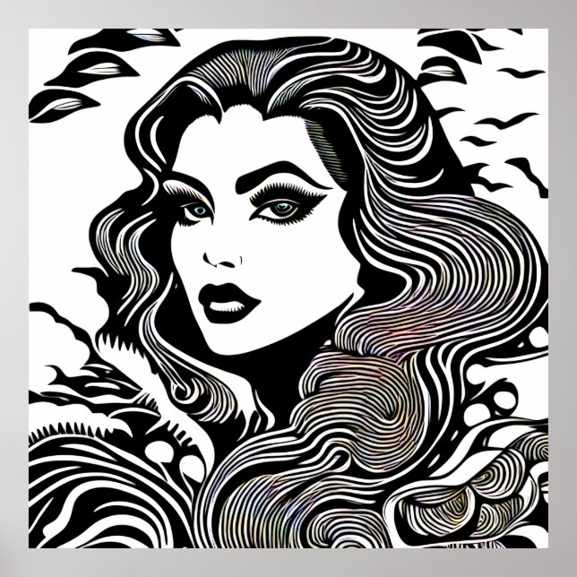 Poster Mulher Moderna Preta e Branca (Frente)