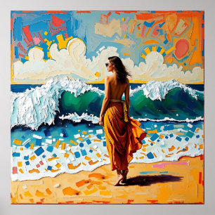 Poster Mulher na Arte Abstrata da Praia à Beira-Mar