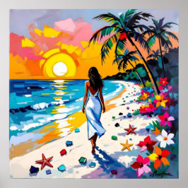 Poster Mulher na Cena Tropical da Praia