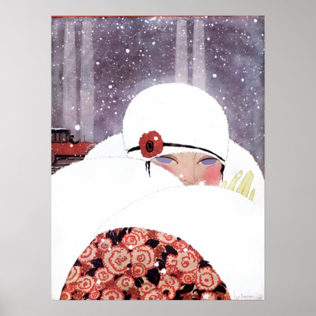 PÓSTER MULHER NA NEVE, BELEZA DE INVERNO MODA (Frente)