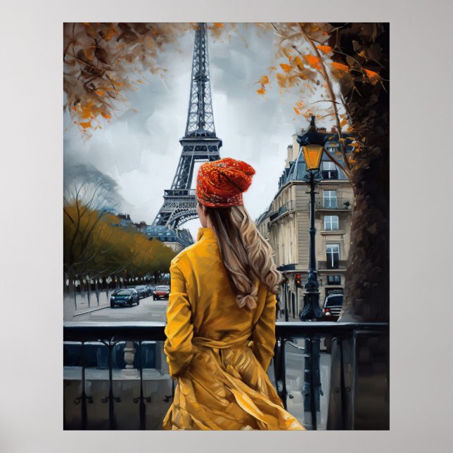 Poster Mulher na Torre Eiffel, na Bathrobe Amarela (Frente)