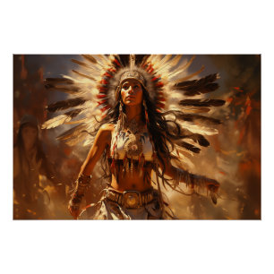 Póster Mulher Nativa Americana Dançante em Headdress