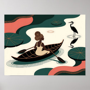 Poster Mulher Negra Abstrata Remando Canoa