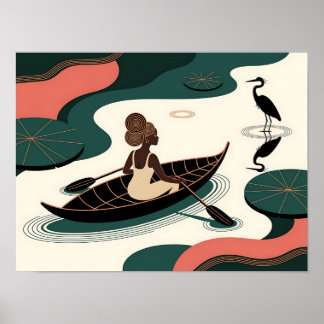 Poster Mulher Negra Abstrata Remando Canoa