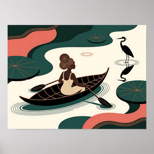 Poster Mulher Negra Abstrata Remando Canoa (Frente)