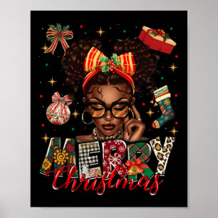 Poster Mulher Negra Afro-Americana Feliz Natal Pajam