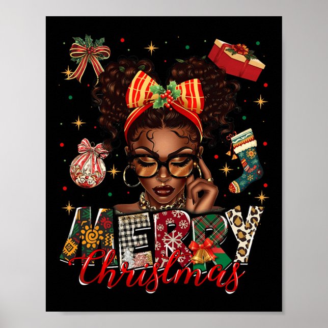 Poster Mulher Negra Afro-Americana Feliz Natal Pajam (Frente)