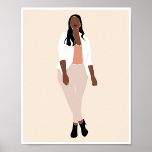 Poster Mulher Negra Boho Blazer Branco Arte da Moda