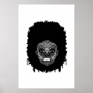 Poster Mulher Negra com Marcas Tribais Africanas