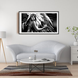 Poster Mulher negra e branca linda indiana monocromática