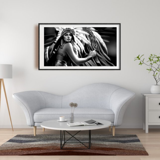 Poster Mulher negra e branca linda indiana monocromática (Criador carregado)