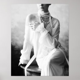 Poster Mulher Negra e Branca Vintage com Pérolas