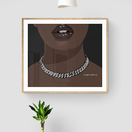 Poster Mulher negra estética com prata (joias) Grillz