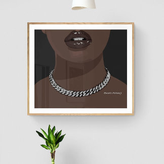 Poster Mulher negra estética com prata (joias) Grillz