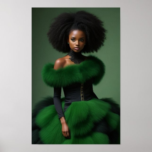 Poster Mulher Negra Modelo de Alta Moda Bonita (Frente)