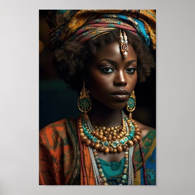 Poster Mulher Negra Modelo de Alta Moda Bonita (Frente)