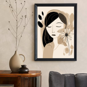 Poster Mulher Neutra Colorido com Boho Flor
