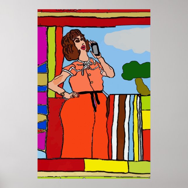 Poster Mulher no Abstrato de Telefone Celular, Estilo Mat (Frente)