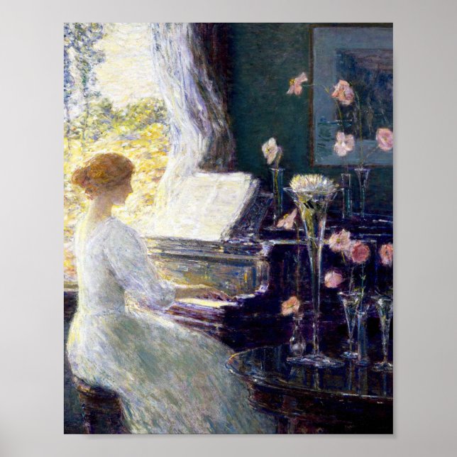 Poster Mulher no Piano por Childe Hassam (Frente)