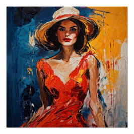 Póster Mulher no vestido de coquetel vermelho