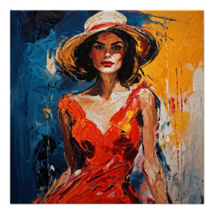 Póster Mulher no vestido de coquetel vermelho