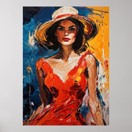 Poster Mulher no vestido de coquetel vermelho